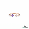 Pear Cut Natural Amethyst & Diamond Open Cuff Ring - Statement Ring for Women