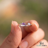 Pear Cut Natural Amethyst & Diamond Open Cuff Ring - Statement Ring for Women
