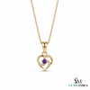 Natural Round Amethyst Heart Pendant With Diamond Accent - Romantic Jewelry Gift for Her