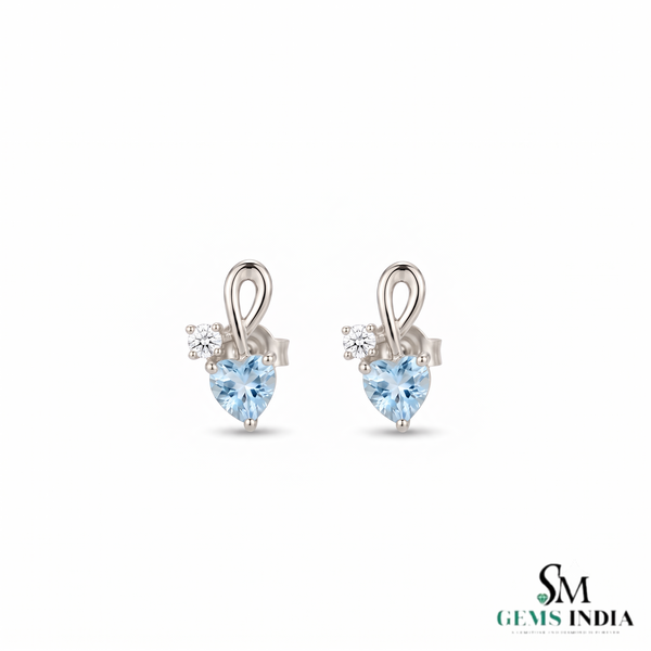 Natural Aquamarine & Diamond Heart Drop Earrings – Elegant Gold Jewelry