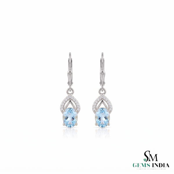 Oval Natural Aquamarine & Diamond Drop Earrings – Gift For Woman