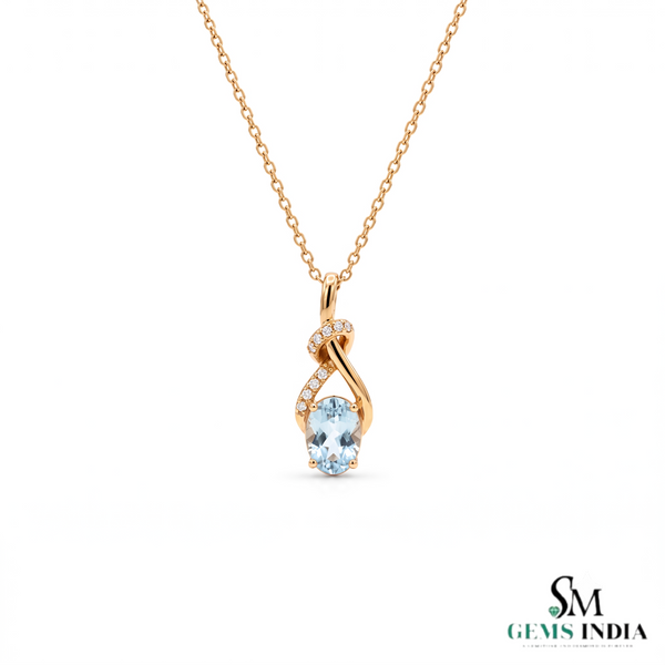 Oval Cut Aquamarine and Diamond Accent Twisted Swirl Pendant