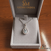Natural Oval Cut Aquamarine Drop Pendant in a Diamond-Accented Tear Frame