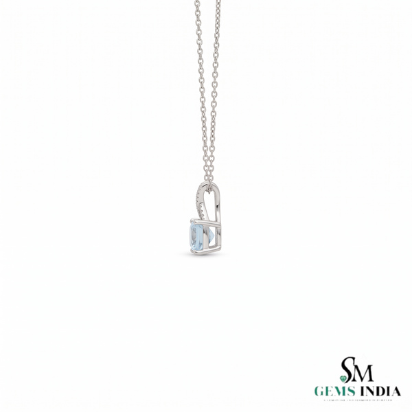 Cushion Cut Aquamarine and Diamond Accent X-Bail Pendant - Anniversary Jewelry Gift
