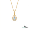 Natural Oval Cut Aquamarine Drop Pendant in a Diamond-Accented Tear Frame