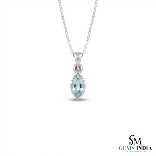 Genuine Marquise Cut Light Blue Aquamarine Solitaire Pendant - Gift For Her