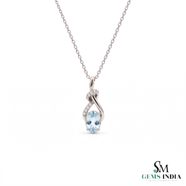 Oval Cut Aquamarine and Diamond Accent Twisted Swirl Pendant