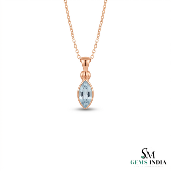 Genuine Marquise Cut Light Blue Aquamarine Solitaire Pendant - Gift For Her
