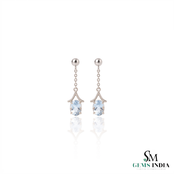 Oval Cut Aquamarine Dangle Earrings - Minimalist Birthstone Jewelry