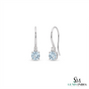 Round Aquamarine Drop Earrings With Diamond Accent - Birthstone Fine Jewelry Gift For Her
