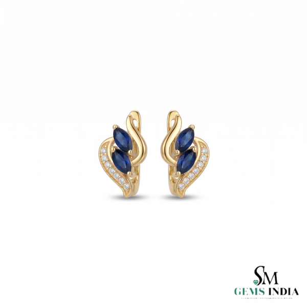 Blue Sapphire Marquise Leaf Earrings - Diamond Accent Fine Jewelry
