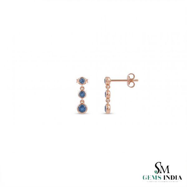 Elegant Round Blue Sapphire Circle Drop Earrings – Timeless Anniversary Gift for Her