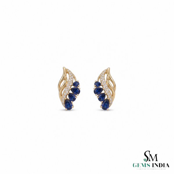 Marquise Blue Sapphire Earrings with Diamond Accents – Elegant Designer Earrings