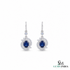 Oval Blue Sapphire Diamond Halo Drop Earrings - Luxury Statement Jewelry