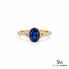 Oval Sapphire Gold Ring with Diamond Embellished Band - Gift For Her