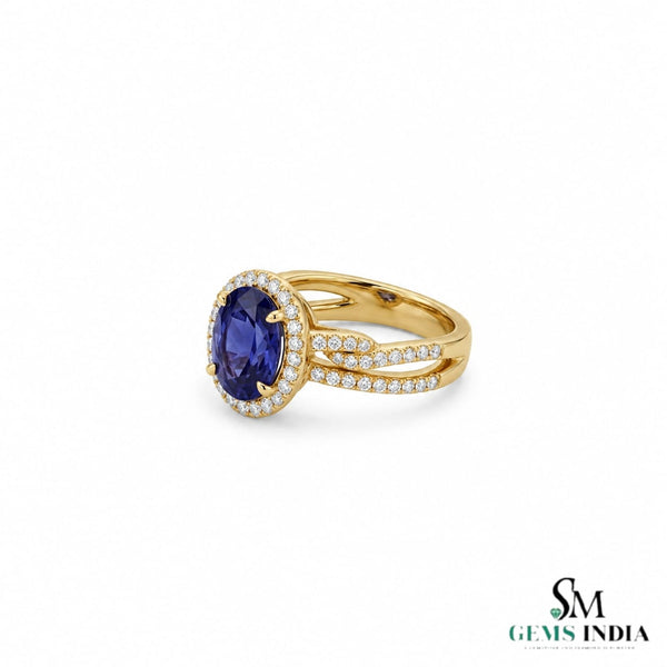 Oval Sapphire Ring with Sparkling Diamond Halo - Anniversary Gift