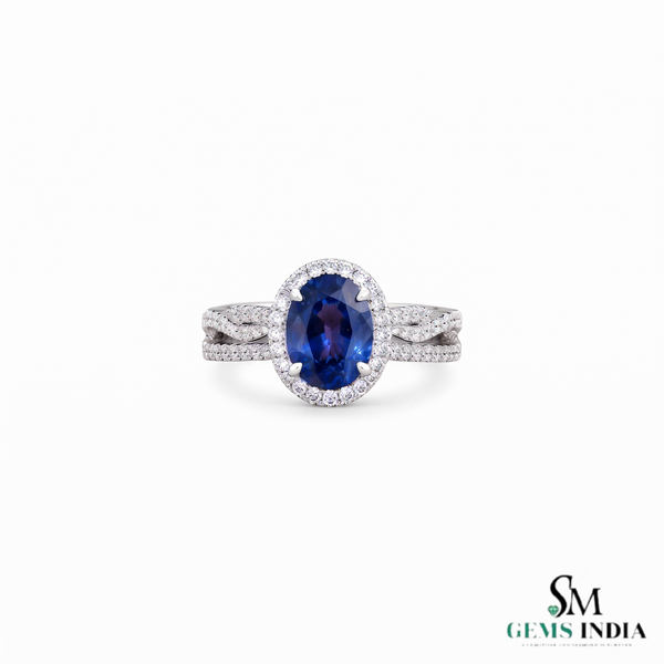Oval Sapphire Ring with Sparkling Diamond Halo - Anniversary Gift
