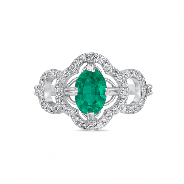 Oval Raw Emerald And Diamond Anniversary Ring / Wedding Ring For Womens / May Birthstone Ring/ Mother's Day Gift
