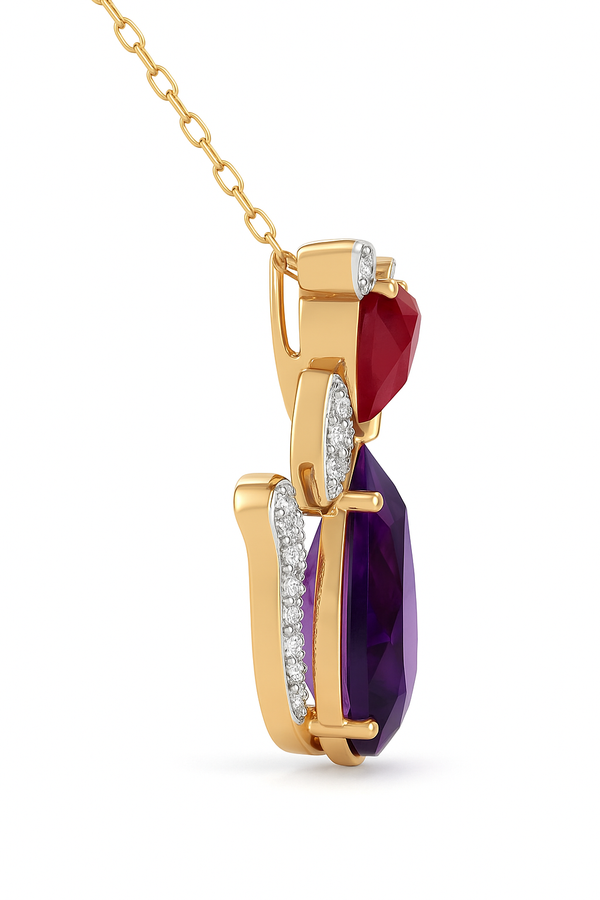 Cat Design Customize Amethyst And Ruby Necklace Pendant