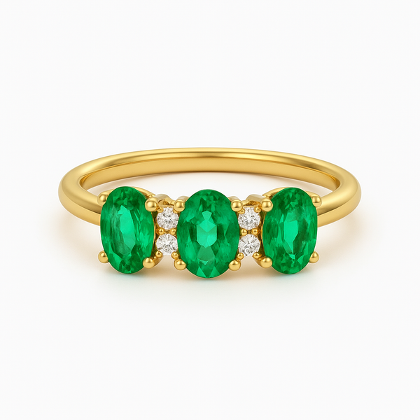 3 Stone Emerald And Diamond Engagement Ring