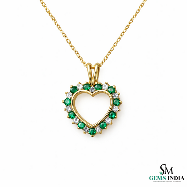 Solid Gold Emerald and Diamond Heart Pendant – Romantic Fine Jewelry