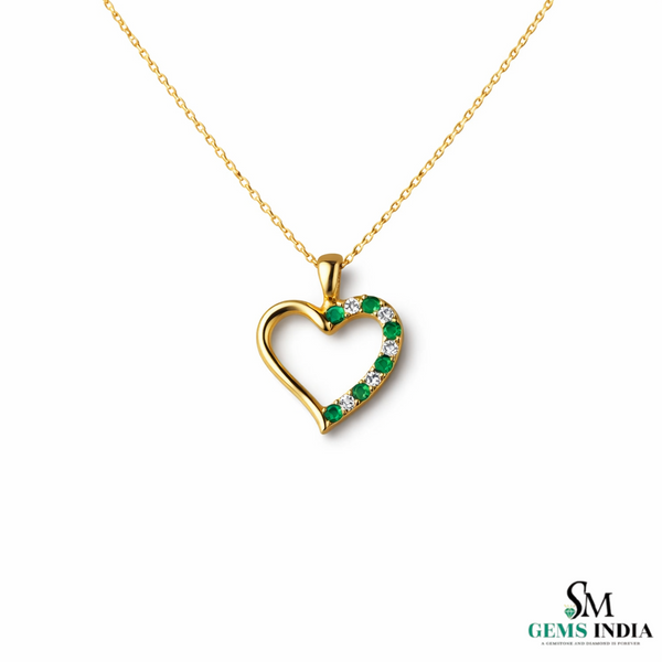 Heart Shape Emerald & Diamond Pendant - Solid Gold Pendant