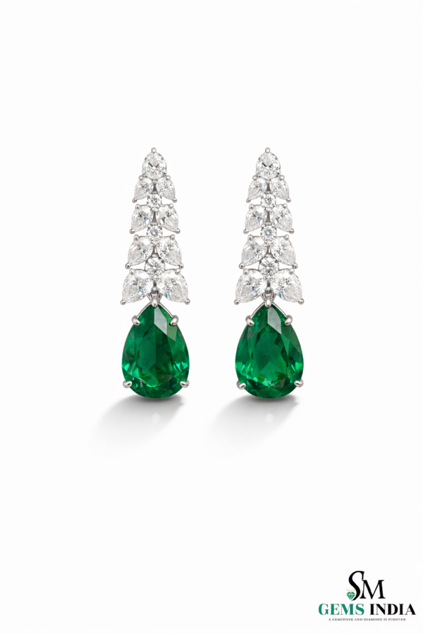 Pear Shape Emerald & Diamond Drop Earrings - Luxury Bridal Jewelry