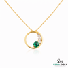 Round Green Natural Emerald Diamond Open Circle Pendant - Minimalist Fine Jewelry