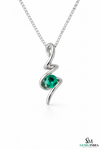 Natural Emerald Round Stone Curved Twist Pendant - Green Gemstone Jewelry
