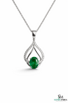 Classic Oval Green Emerald Diamond Teardrop Pendant - Green Gemstone Jewelry