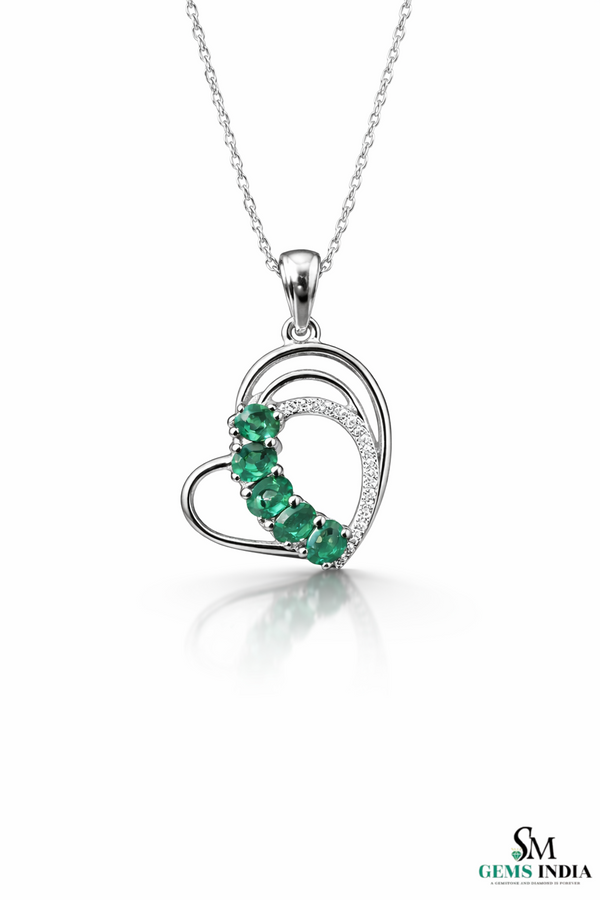 Oval shape Natural Emerald Diamond Heart Pendant - Fine Gemstone Jewelry