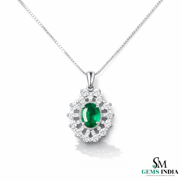 Oval Natural Emerald Diamond Halo Pendant – Fine Gold Jewelry