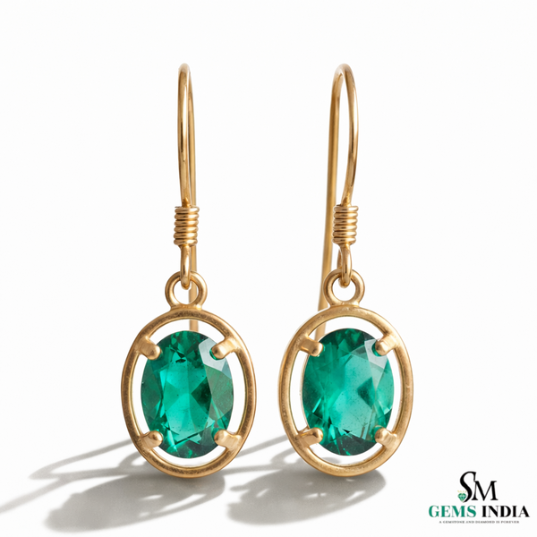Natural Emerald Oval Drop Earrings – Gold Classic Everyday Fine Jewelry Earrings