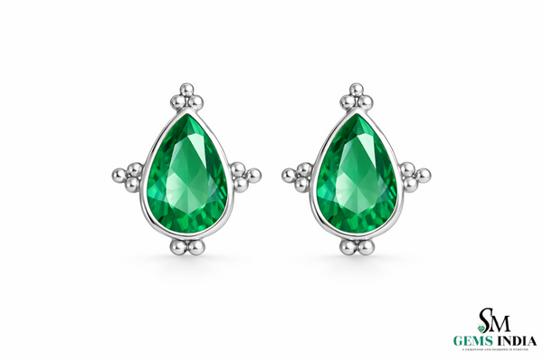 Pear Cut Emerald Stud Earrings – Teardrop Green Gemstone Minimalist Fine Jewelry for Women