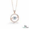 Cushion Cut Aquamarine Diamond Swirl Circle Pendant For Woman