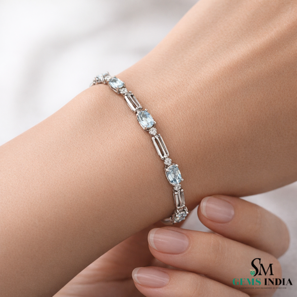 Elegant Oval Aquamarine Diamond Bracelet with Diamond Accents - Fine Jewelry