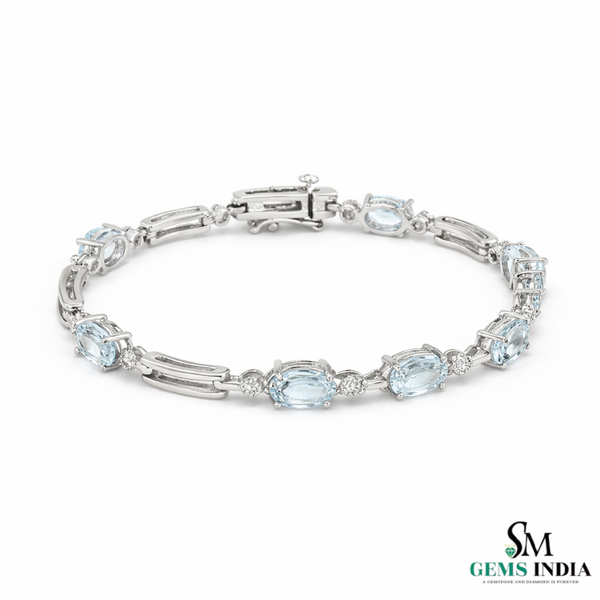 Elegant Oval Aquamarine Diamond Bracelet with Diamond Accents - Fine Jewelry