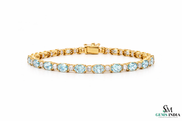Oval Shape Aquamarine Tennis Bracelet in 14k and 18k Gold - Minimalist Gold Jewelry