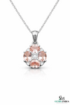 Oval cut Pink Morganite &; Diamond Gold Cluster Pendant for Women