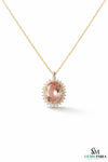 Oval Pink Morganite ; Diamond Halo Pendant – Engagement Gift Necklace