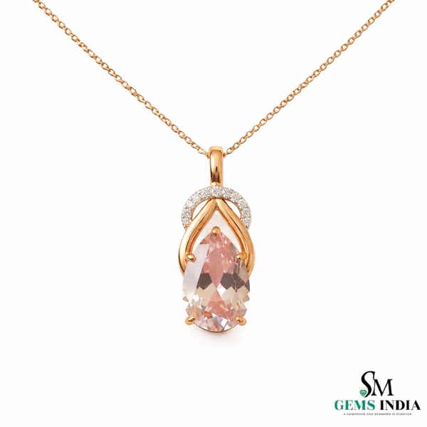 Elegant Pear-Shaped Morganite Diamond Halo Pendant – teardrop morganite pendant