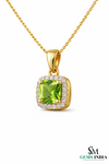 Cushion Cut Natural Peridot Diamond Halo Pendant For Woman