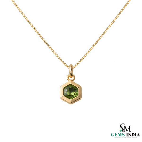 Round shape Natural Peridot Hexagon Cut Pendant in 14k Gold and 18k Gold