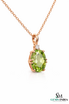 Natural Green Peridot Oval Pendant with Diamond Accent