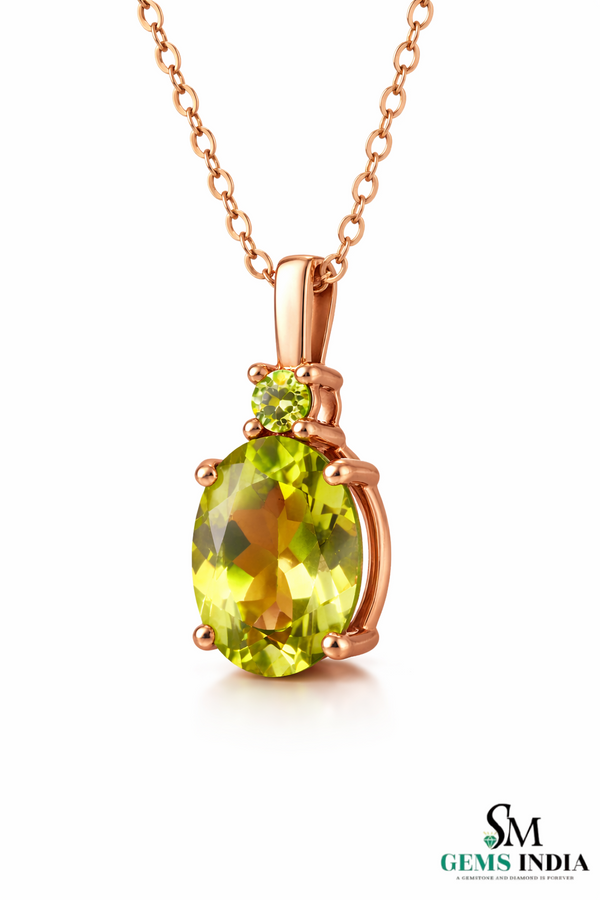 Oval Cut Natural Peridot Pendant with Diamond