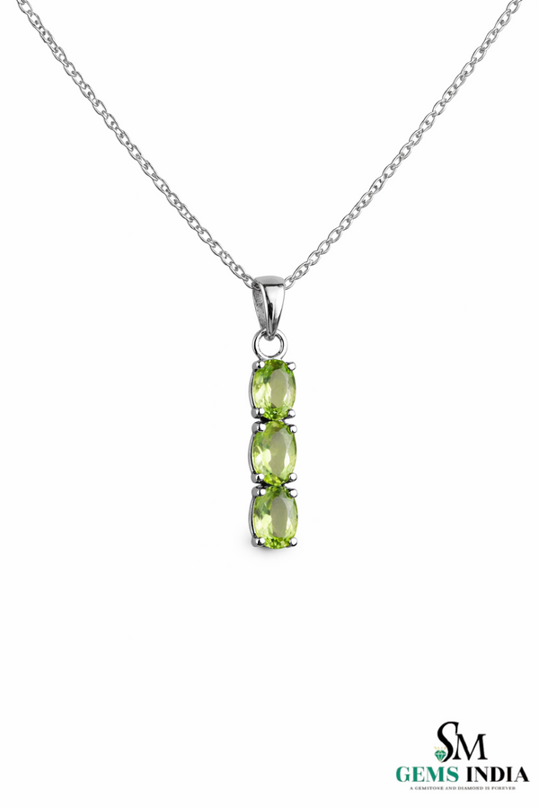Three-Stone Oval Natural Peridot Vertical Drop Pendant