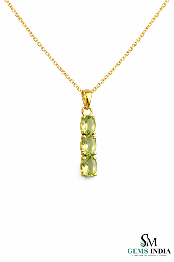 Three-Stone Oval Natural Peridot Vertical Drop Pendant