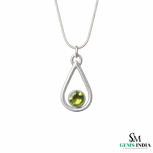 Minimal Teardrop Peridot Gemstone Pendant – Green Gemstone Pendant