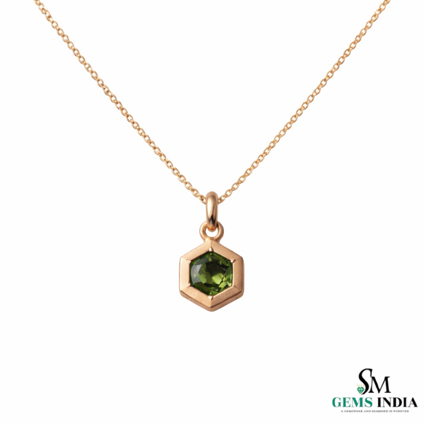 Round shape Natural Peridot Hexagon Cut Pendant in 14k Gold and 18k Gold