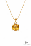 Cushion Cut Fine Gemstone Pendant with Diamond Accent – Elegant Minimal Jewelry
